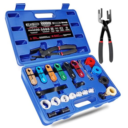 26PCS Master Quick Disconnect Tool Kit, Fuel Line Removal Tool Set with AC Line Disconnect Tools, Transmission Oil Cooler Remover, Spring Lock Tools, Pliers & Scissor Tool, Blue