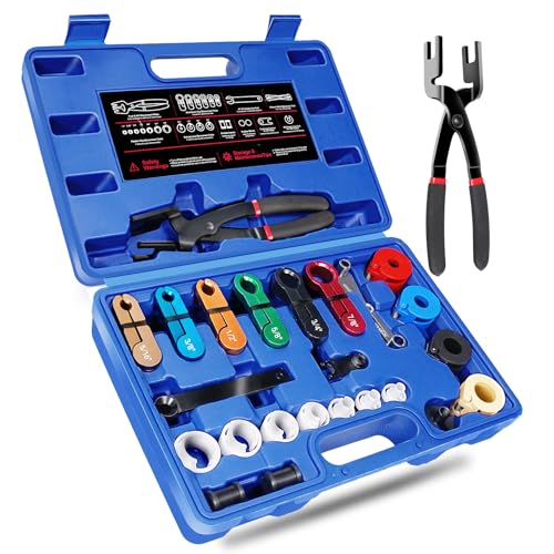 26PCS Master Quick Disconnect Tool Kit, Fuel Line Removal Tool Set with AC Line Disconnect Tools, Transmission Oil Cooler Remover, Spring Lock Tools, Pliers & Scissor Tool, Blue