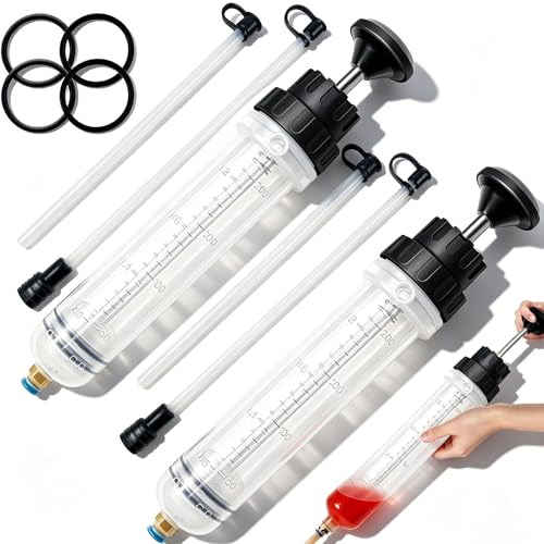2 Pack 200 CC Fluid Extractor for Oil Gasoline, Multi-Purpose Syringe for Liquid Transfer, Fuel Stabilizer Compatible Fluid Evacuator for Garage Boat Marine Engine Maintenance - color: 2PCS-200CC