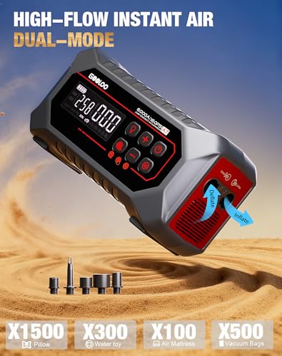 GOOLOO A7 Jump Starter with Air Compressor, 6000A &160PSI 12V Car Battery Jumper Starter Portable Booster Pack, Supersafe Jump Box (All Gas & 10L Disel) with Tire Inflator & Air Pump(Inflate& Deflate)