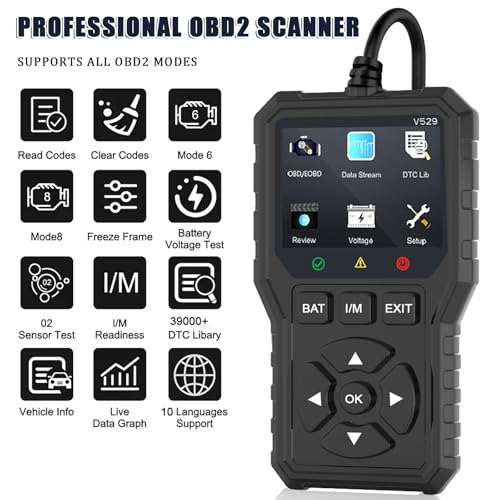 OBD2 Code Reader for Fiat 500/500C/500E/Abarth 500 2007-2022, Vehicle Fault Code Scanner with Live Data Display, Plug and Play OBD II Reader for Cars and Trucks