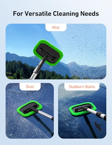 AstroAI Windshield Cleaner, Microfiber Window Cleaner with 4 Reusable Washable Large Sponge Pads, Extendable 180° Rotating Handle, Fits Cars & SUVs, Includes Spray Bottle, Green - color: Green