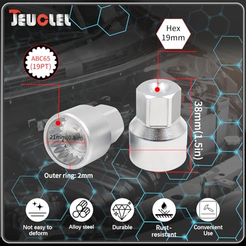ABC-65 19Pt Outer Ring 2mm Wheel Locking Nut Key for Porsche VW | Wheel Lock Nut Socket Adapter, Anti-Theft Lug Nut Removal Tool, Anti-Theft Screw Remover, Repair Tool, Tyre Fitting, garage - color: ABC-65 Outer ring thickness: 2mm