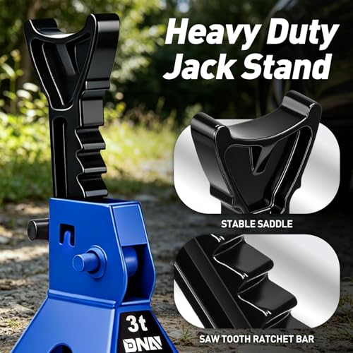 DNA Motoring 1 Pair Jack Stands, 3 Ton (6600 lbs) Capacity Car Lifting Stand, Adjustable Height Car Jack Stands for Cars, Sedans, Small Vehicles, SUV, TOOLS-00682-BL - style: 3 Ton Blue