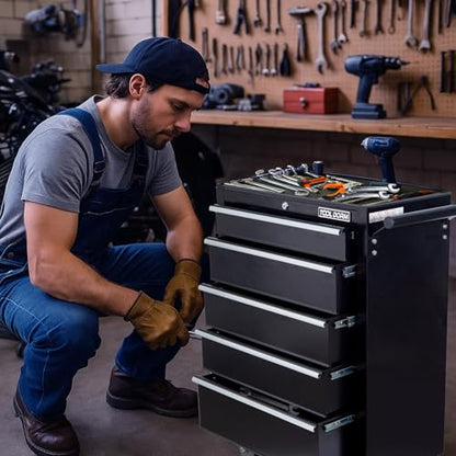 5-Drawer Rolling Tool Chest with Locking Wheels & Drawers, 13" D x 24.2" W x 34.6" H Mobile Tool Storage Cabinet, Heavy-Duty Garage Organizer w/Ergonomic Handle - color: White and Black