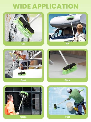 4 Sections PBT Car Wash Brush 60” 151cm with Extendable Aluminum Long Handle Soft Bristle Detail Scrub Brush for Exterior Interior Car RV Truck Motorbike Tyres Boat Deck Home Cleaning Sweep Snow