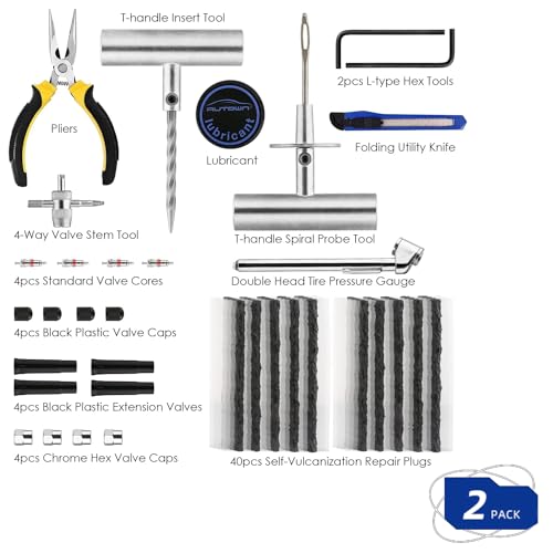 AUTOWN Flat Tire Repair Kit 68pcs 2-Pack, Tire Plug Kit to Fix Punctures | Universal Tire Repair Patch Tools with Case, Emergency Kits for Car, Motorcycle, Truck, ATV, RV, SUV, Tractor, Trailer - size: 68pcs 2-Pack
