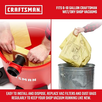 CRAFTSMAN CMXZVBE39970 Genuine 6-10 Gal. Wet Dry Vac Dust Collection Bags | For Fine Dust, Fits Most 6 to 10 Gallon CRAFTSMAN Shop Vacuums, Collects Dry Fine Debris, Reduces Cleanup Time, 2-Pack - style: 6-10 Gallon Fine Dust
