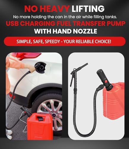 2.8GPM Automatic Electric Fuel Transfer Pump with Hand-Stop Battery Powered Fuel Transfer Pump, USB-C Charging Gas Pump for Gas Can, Transfers Gasoline, Diesel, Water - color: 2.8 GPM With Hand Nozzle