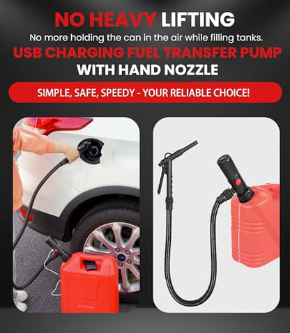 2.8GPM Automatic Electric Fuel Transfer Pump with Hand-Stop Battery Powered Fuel Transfer Pump, USB-C Charging Gas Pump for Gas Can, Transfers Gasoline, Diesel, Water - color: 2.8 GPM With Hand Nozzle