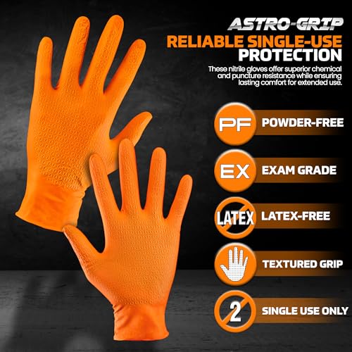 SAS Astro-Grip Exam Grade Powder-Free Nitrile Disposable Gloves - color: Orange (40ct), size: Large