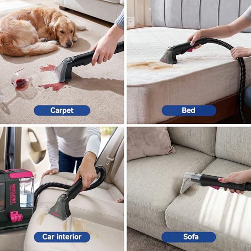 WECLEAN C5 Portable Carpet Cleaner Upholstery Deep Cleaner, Deep Cleaning for Carpet,Car Couch, with Deep Cleaning Solution,Blackpink - color: Black pink