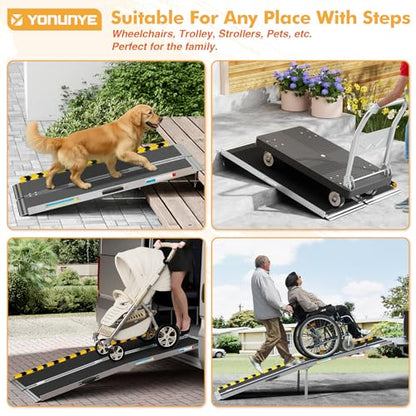 Portable Wheelchair Ramp 8ft, Anti-Slip Aluminum Alloy Barrier-Free Ramp with Thickened Support & Latch, Folding Handicap Ramps for Home Steps, Stairs, Doorways - size: 8ft
