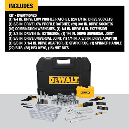 DEWALT 142 Piece Mechanics Tool Set, 1/4 Inch and 3/8 Inch Drive, SAE and Metric (DWMT45425) - style: NEW 142 Piece Set
