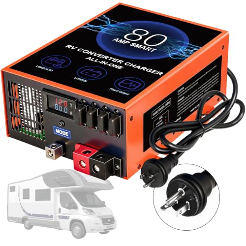 80 Amp RV Power Converter, 120V AC to 12V DC RV Converter Battery Charger, Compatible With Lithium Batteries Lead-Acid Batteries, Adjustable Voltage 13V-16.5V, Suitable for RV, Boat & Off-Grid Systems