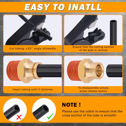 14 Pcs 3/8" Brass DOT Air Line Fittings Kit 1/4" 3/8" DOT Push Lock Air Fittings NPT Thread & Quick Connect Air Hose Fittings Kit - color: Gold-14PCS3/8"