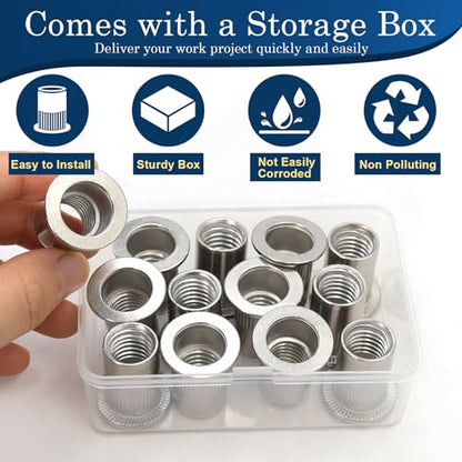 1/2''-13 UNC Rivet Nut, 10Pcs 304 Stainless Steel Flat Head Rivnut Threaded Insert Nutsert - color: Silver, size: SAE 1/2"-13 - 10 Pcs