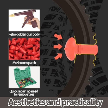 Tire Repair Kit With Plugs Mushroom Tire Plug Kit Tire Patch Kit Heavy Duty Professional Tubeless Tire Gun Puncture Kit for Tyre Punctures and Flats on Cars Motorcycles Trucks and Tractors (Brown)