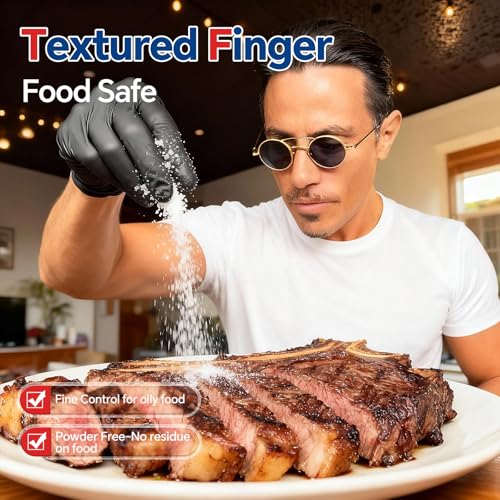 GTT Black Nitrile Exam Gloves 6 Mil, Powder-Free Disposable Gloves, First Aid,Cleaning Food Prep, Tattoo,Cooking,Mechanical - size: Large, style: 400 Count