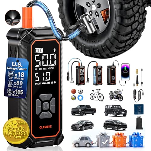 OlarHike Tire Inflator Portable Air Compressor, Lightning-Fast Inflation, Dual Power - 6000mAh & 12V DC, Cordless Air Pump for Car Tires, Bikes, Motorcycle, Balls with LED & Digital Pressure Gauge - color: 1-gray