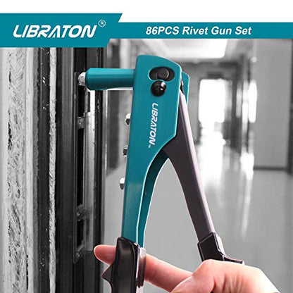Rivet Gun, Rivet Gun Kit, Pop Rivet Gun, 80PCs Metal Rivets and 4 Drill Bits, Heavy Duty Hand Riveter, Rivet Gun Tool for Metal, Automotive, Blind Rivets 3/32" 1/8" 5/32" 3/16" - size: Pop Rivet Gun