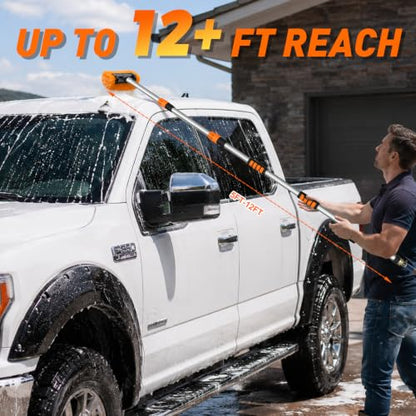 SISUPASSIE 12FT Car Wash Brush with Long Handle, 12-Inch Soft Bristle Car Cleaning Brush for Cleaning RV, Truck, Boat, Solar Panels, Orange - color: Orange