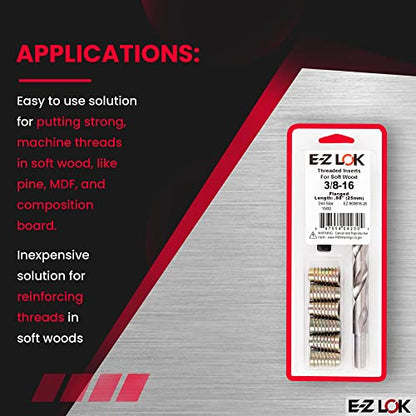 E-Z Hex Thread Repair Kit for Soft Wood Flanged Threaded Inserts 3/8-16 x 25mm, Drill, Installation Tool - size: 3/8-16 x 25mm, style: Flanged