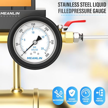 MEANLIN MEASURE 0~300Psi Stainless Steel Liquid Filled Pressure Gauge 1/4" NPT 2.5" FACE DIAL with Rubber Protective Sleeve, Center Back Mount - size: 0-300Psi