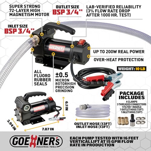 12V 15GPM Self-Priming Fuel Transfer Pump Kit, Diesel Transfer Pump with Auto-off Nozzle & Hoses for Diesel, Kerosene, Machine Oil, and Transformer Oil