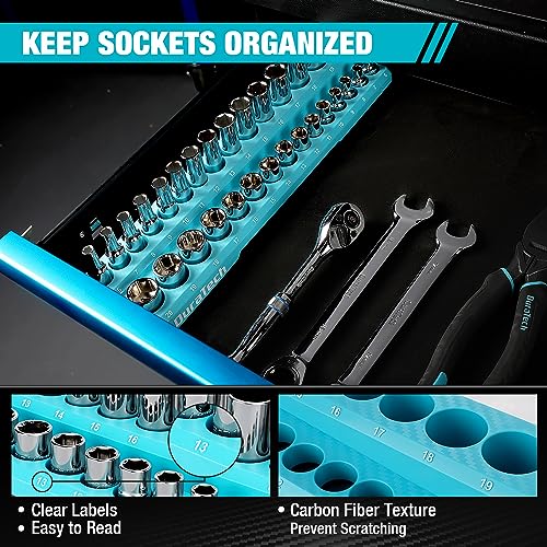 DURATECH Magnetic Socket Organizer, 3/8" Metric Socket Tray Holds 30 Standard & Deep Sockets, Magnetic Sockets Holder - size: 3/8" DR, Metric