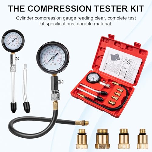 Clatoon 8pcs Petrol Engine Cylinder Compression Tester Kit, Small Engine Compression Tester Automotive Tool Gauge 0-300PSI for Testing Car Motorcycle Outboard Motor Snowmobile Chainsaw