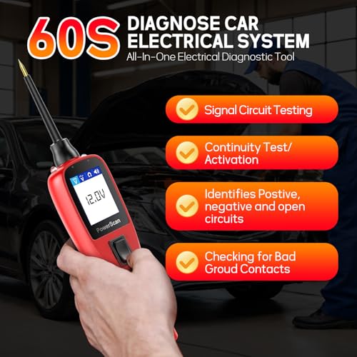 Autel PowerScan PS100 Automotive Circuit Tester, Power Circuit Probe Scan Tool, 12-24V Electrical Short Open Breaker Circuit Finder, AC/DC Current Resistance, 20ft Extension Cord, for 99% Car
