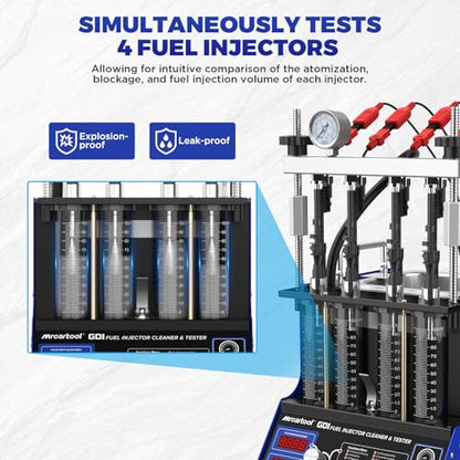 MR CARTOOL V209 GDI Fuel Injector Cleaner Machine, 110V 4-Cylinders Heated Ultrasonic Injector Cleaner Kit with 10 Functions, Gasoline Fuel Injector Tester for Car Motorcycle EFI/FSI Injectors - size: GDI V209