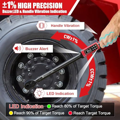 SUERCUP 3/8" 1/2" Digital Torque Wrench, 0.66-44.29Ft.Lb & 3.8-250.8Ft.Lb | ±1% Accuracy, 0.9-60N.m & 5.1-340Nm Electric Torque Wrench Set, for Auto Repair, Lug Nuts, Engine, Suspension, Moto & Bicycle - size: 3/8"&1/2" 0.9-60N.m&5.1-340N.m