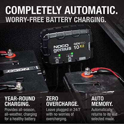 NOCO Genius GENPRO10X2: 2-Bank, 20A Onboard Battery Charger-10A Per Bank, 12V Waterproof Marine Charger,Temperature Compensation for Lead-Acid & Lithium Batteries(Pack of 2) - size: 20A (10A per Bank) (Pack of 2)