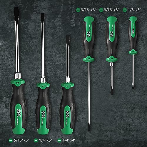 SK 6-Piece Slotted Screwdriver Set, Magnetic Screwdriver Set, S2 Steel, SureGrip Handle - style: Slotted