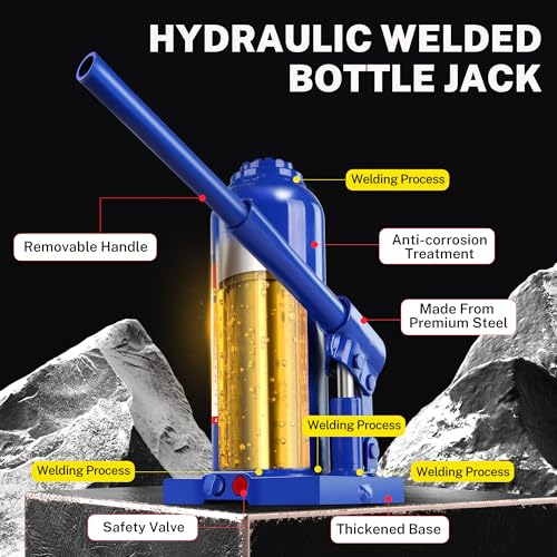 6T Hydraulic Bottle Jack, 12,000 lbs, with Tire Kit | Welded steel jack for trucks, SUVs, RVs. 8.66"-16.93" lift. Portable, no power needed. - color: 6 Ton Basic with Tire Repair Kit