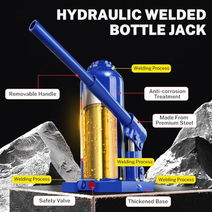 6T Bottle Jack with Tire Kit & Wheel Chock, 12,000 lbs | Welded steel jack for pickup, SUV, RV. 8.66"-16.93" lift. Chock included for safety. Portable. - color: 6 Ton with Tire Kit + Wheel Chock