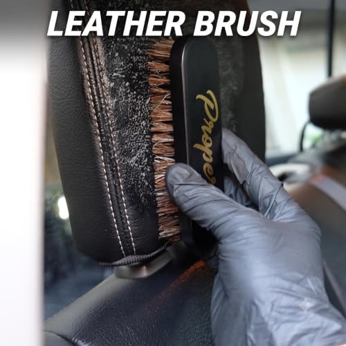 Premium Horse Hair Leather Brushes Set for Car Detailing, Furniture & Upholstery - Professional Horsehair Cleaning Brush for Couch, Car Seats, Alcantara & Interior Surfaces