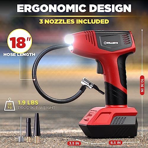 BULLSEYE PRO Tire Inflator with Pressure Gauge, Compact and Portable, Automatic Shut Off, 150 PSI Max, USB Home Rechargeable and Cord for Vehicular Use As Seen On TV (9475)