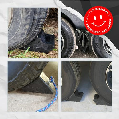 Wheel Chocks for Cars, RVs, Trucks, Trailers, and Vehicles G.V.W. up to 8T, 4 Pack - Anti Slip Bottom Tire Chock for All Weather Use - RV, Travel Trailer, Pop Up Camper Accessory - color: 4 Pack Medium