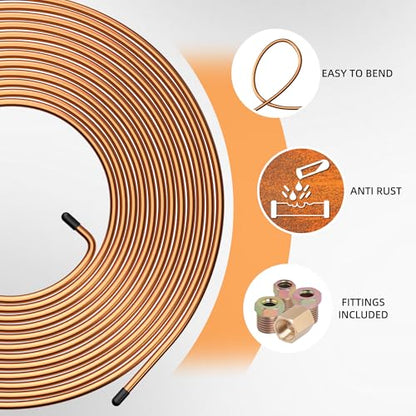 2 Sets 25 FT 3/16" 1/4" Brake Line Tubing Assortment Kit with 60 Pcs Brake Line Fittings(3/8 Inch-24 Threads,7/16 Inch-24 Thread Nuts and Unions,1/2 Inch-20 Thread,9/16 Inch-18 Thread Nut) - size: 3/16"+1/4"