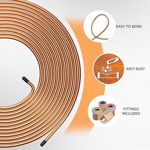 2 Sets 25 FT 3/16" Brake Line Tubing Assortment Kit with 60 Pcs Brake Line Fittings(3/8 Inch-24 Threads Nuts and Unions,7/16 Inch-24 Thread,1/2 Inch-20 Thread,9/16 Inch-18 Thread Nut) - size: 3/16"
