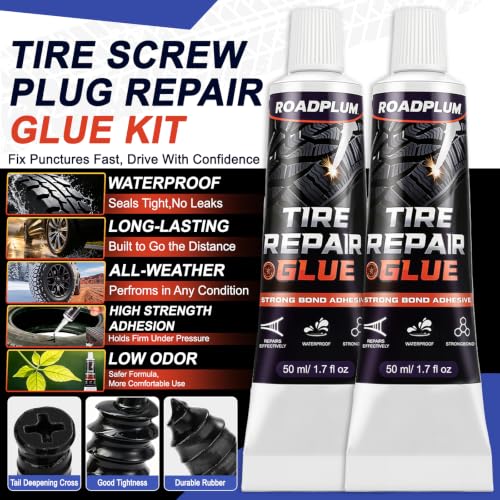 Tire Plugs Rubber Nails 3 Sizes & Repair Glue 100ML for Flat Tire Repair | Emergency Tire Repair Kit for Cars, Motorcycles, Trucks, Tractors & Bicycles, Puncture Fast Repair, No Tire Removal Required