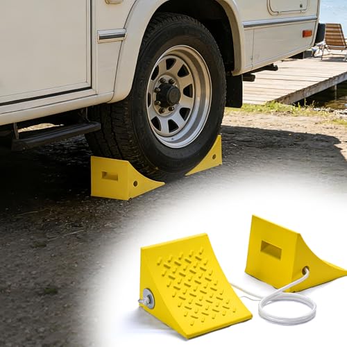 Yescom PU Wheel Chocks for Wheel 24" - 32" with 5ft Rope, 33,000 lbs Heavy | Duty Capacity, Lightweight Car Chocks for Travel Trailers, RV, SUV, Truck, Camper - Anti-Slip Tread, Easy to Use & Odorless - size: for Wheel 24" - 32", 2Pack