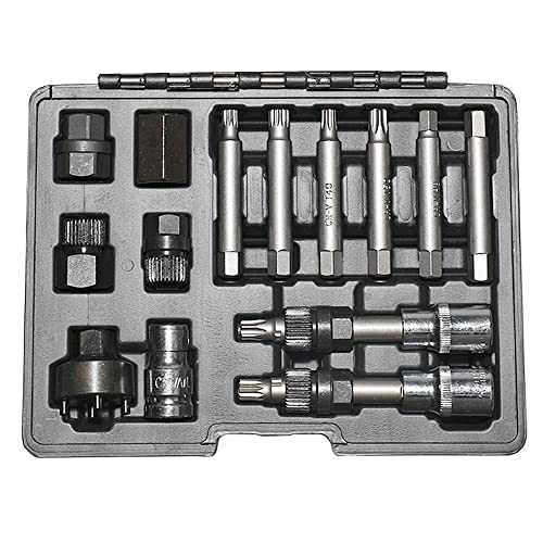 14 Piece Alternator Pulley Remove Kit Free Wheeling Pulley Remover Socket Drills Compatible with Ford Compatible with GM/VW