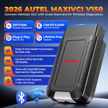 Autel Original MaxiVCI V150 VCI150 OBD2 Bluetooth Adapter | 2026 VCI 150 Car Wireless Communication Interface, for Autel Diagnostic Scanner MK900BT MP900BT MP900TS MK900TS MX900TS TS900