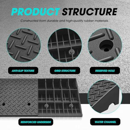 DNA Motoring 6.3" Rise Rubber Curb Ramp Heavy Duty Loading Driveway Ramp Threshold Ramp 39" W x 19.5" D x 6.3" H for Loading Dock, Warehouse, Motorcycles, Cars, TOOLS-00652 - style: 6.3 in