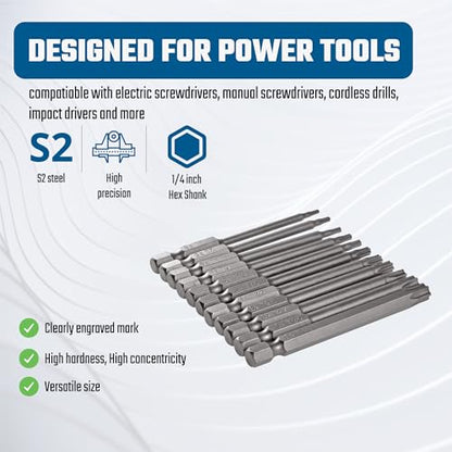 VESTTIO Security Torx Bit Set 11PCS 1/4 Inch Hex Shank 3 Inch/75 mm Length S2 Steel Extended Tamper Proof Star 6 Point with Magnetic for Power Screwdriver Drill Impact Driver - size: T6-T40/3 inch