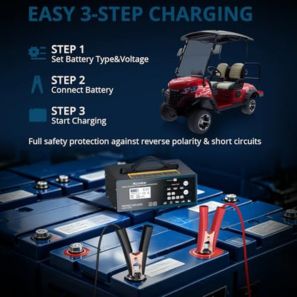 Smart Battery Charger Maintainer 0-12A Fully Automatic, Multi Voltage 6V 8V 12V 24V 36V 48V Automotive Charger for Car,Golf Cart,RV,Marine,AGM,Gel,Lead Acid Batteries,Pulse Repair Technology | Auto 6V/8V/12V/24V/36V/48V, AGM/GEL/STD/Calcium/Deep Cycle, fo